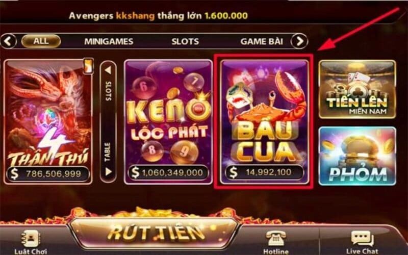 Tựa game Bầu cua ở màn hình chính X8